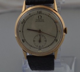 w-160 14K PINK GOLD OMEGA AUTOMATIC VINTAGE MENS WATCH 17 JEWEL