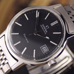 AUTHENTIC OMEGA GENEVE DATE BLACK DIAL AUTOMATIC MENS WRIST WATCH