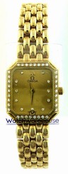 Omega DeVille 20MM 18KY Gold Diamonds Quartz Women's Watch 7785.15.00 New in Box