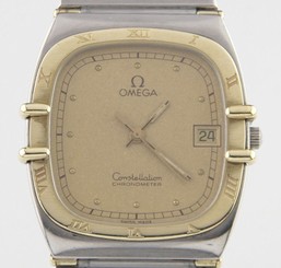 Omega �� Constellation Chronometer Two-Tone SS/18k Quartz Watch w/ Date Feature