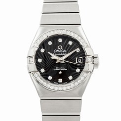 Omega Constellation Auto Black Steel Diamond Ladies Watch 123.15.27.20.51.001
