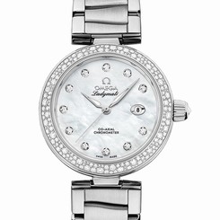 NEW Omega De Ville Ladymatic White MOP Steel Diamonds 34mm 425.35.34.20.55.002