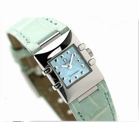 New OMEGA 1851.74.04 Quartz Leather Blue Shell Dial Ladies Wristwatch, PD