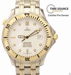 Omega Seamaster Diver 300 18K Yellow Gold & Stainless 41mm White 2342.20 Watch