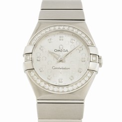 Omega Constellation Quartz Silver Logo Steel Ladies Watch 123.15.27.60.52.001