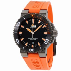 Oris Aquis Black Dial Orange Silicone Strap Men's Watch 73376534259RSORG