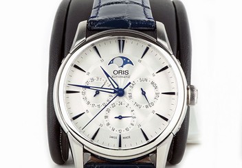 Oris Triple Calendar Moonphase 0178177034031 Blue Leather Strap Formal Watch