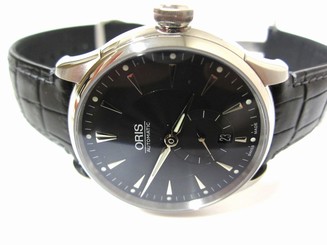 Oris "Artelier" Mens Small Second Automatic Black Dial Leather Strap Watch 7582