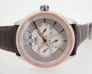 2015 ORIS ARTELIER COMPLICATION MOONPHASE 18K + STEEL GNTS 40MM WATCH BOX+PAPERS