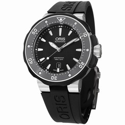 Oris 73376827154RS Mens Black Dial Automatic Watch with Rubber Strap