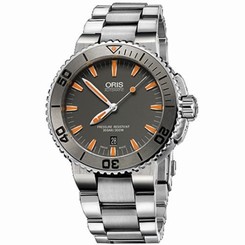 NEW 73376534158 ORIS AQUIS DATE GREY DIAL with Orange Markers 733 7653 4158