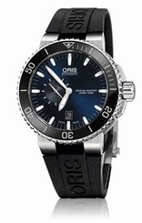NEW ORIS AQUIS SMALL SECOND DATE 74376734135 DEEP BLUE DIAL 743 7673 4135 RUBBER