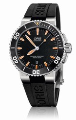 NEW 733 7653 4159 ORIS AQUIS DATE BLACK DIAL ORANGE HANDS 73376534159