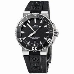 Oris 73376764154RS Mens Black Dial Automatic Watch with Rubber Strap