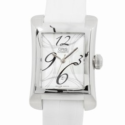 Oris Rectangular Date 2008 Silver Auto Date Strap Ladies Watch 561 7620 4064 LS