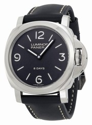 Panerai Luminor Base 8 Days Acciaio 44mm Black Leather Steel Mens Watch PAM00560