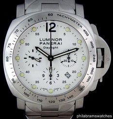 Panerai Luminor Chronograph Daylight Stainless Steel White Dial PAM251 B&P