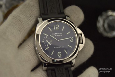 MEN'S PANERAI LUMINOR MARINA PAM001 S.STEEL OP6518 WITH BLACK RUBBER STRAP MINT!