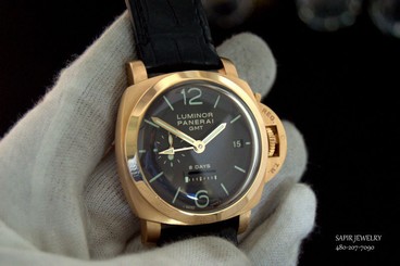 MEN'S PANERAI LUMINUR MARINA PAM289 18K ROSE GOLD 8 DAYS GMT 44MM WATCH
