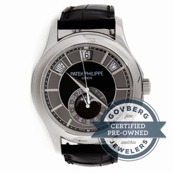 Patek Philippe Annual Calendar 5205G-010 Auto White Gold Mens Strap Watch Moon