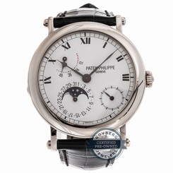 Patek Philippe Power Reserve Moon 5054G Auto White Gold Date Strap Mens Watch