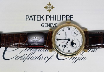 Patek Philippe 5054 18k Gold Complications Officers Watch Box/Papers 5054J