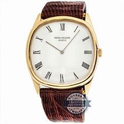 Patek Philippe Cushion 3844 Manual 36mm Yellow Gold Mens Strap Watch