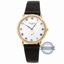 Patek Philippe Calatrava 18kt Yellow Gold Manual White Dial Strap Watch 3919J