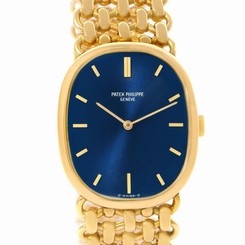 Patek Philippe Golden Ellipse 18k Yellow Gold Blue Dial Watch 3648
