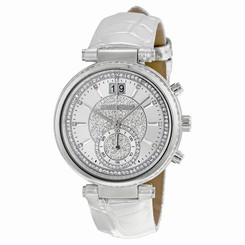 Michael Kors Sawyer Silver Crystal Pave Dial Leather Ladies Watch MK2443$