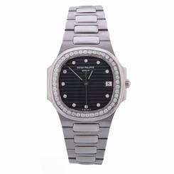 PATEK PHILIPPE 3900 NAUTILUS DIAMOND BEZEL BLACK DIAL SS QUARTZ WOMENS WATCH