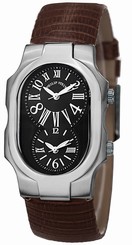 Philip Stein Womens 1-MB-ZBR Signature Brown Leather Strap Dual Time Watch