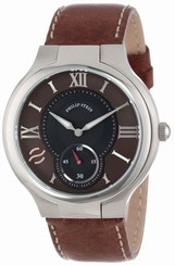Philip Stein Men's 42-BRN-CSTDBR Round Brown Dial Dark Brown Stitched Cal... New