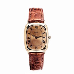 PIAGET 9251 18K YELLOW GOLD CASE & DIAL LEATHER BAND MANUAL WINDING MENS WATCH