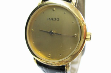 Authentic RADO Gold Dial Black Leather Band Women's Quartz Watch / 204.3591.2
