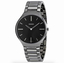 NWOT Men's Rado True Black R27955152 Platinum Tone Ceramic Swiss Quartz Watch
