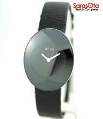 Rado eSenza Leather Strap Swiss Oval Shape Black Dial Quartz Dress Women's Watch