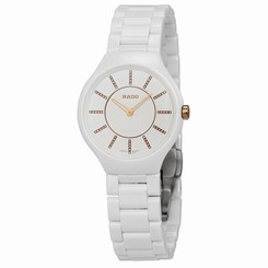 NWOT Ladies Rado Thinline Jubile�� R27958702 White Ceramic Diamond Quartz Watch