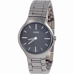 Rado True Thinline Black Dial Platinum-Tone Ceramic Ladies Watch R27956152