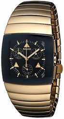 NWT Men's Rado Sintra Chronograph R13872182 Gold Tone Black Dial St. Steel Watch