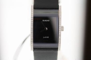 NWT Ladies Rado Integral Jubile�� R20759155 Black Dial Leather Diamond Watch
