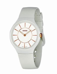 NWOT Ladies Rado Thinline R27958109 White & Rose Gold Rubber Strap Quartz Watch