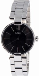 Rado R22854153 Coupole Ladies Watch - Black Dial Stainless Steel Case Quartz