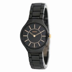 NWT Ladies Rado True Thinline Jubile�� R27742702 Black Ceramic Diamond Watch