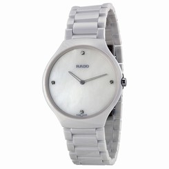 Rado True Thinline Mother of Pearl Dial White Ceramic Mens Watch R27957902