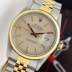 Rolex Datejust Gold & Steel Silver Index Dial 16013 Jubilee WATCH CHEST