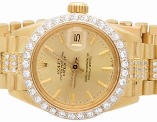 Ladies 26mm 18k Yellow Gold Rolex Datejust Presidential Diamond Watch 6.5 Ct