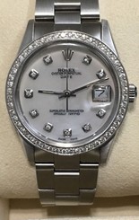 Rolex mens White Mop Dimond Dial & Diamond Bezel 34mm Date automatic watch