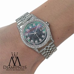 ROLEX Datejust 36mm Black Mother of Pearl Diamond Dial Stainless Steel Watch