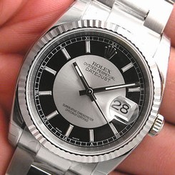 Rolex DATEJUST 116234 Mens Steel & White Gold Oyster Black BULLSEYE Dial 36MM 845960035095